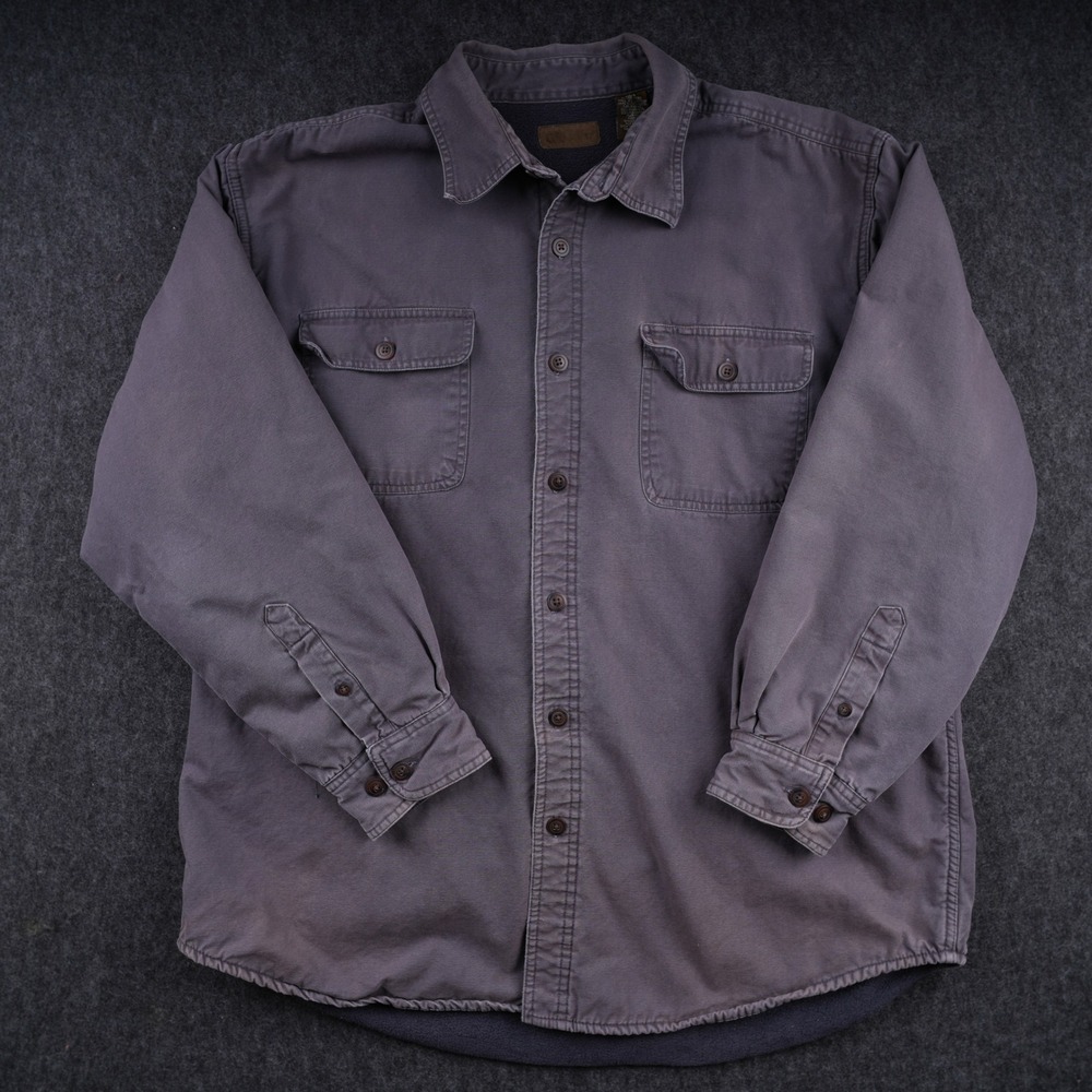 Faded Glory Fleece Lined Canvas Shirt Jacket Mens XL Gray Good Heavy Workwear